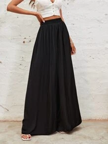 SHEIN Holidaya Quần nữ màu trơn Giải trí - màu đen - Xem 5