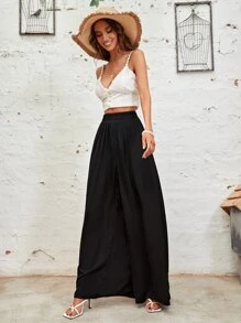 SHEIN Holidaya Quần nữ màu trơn Giải trí - màu đen - Xem 6