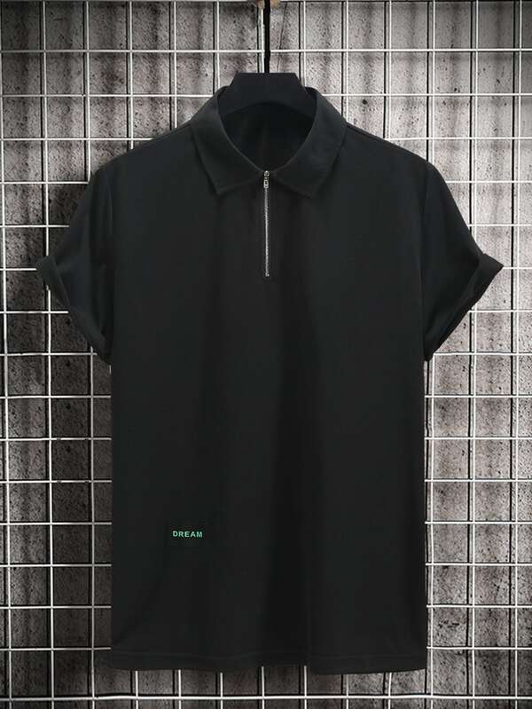 Men Letter Graphic Half Zipper Polo Shirt Shein Usa