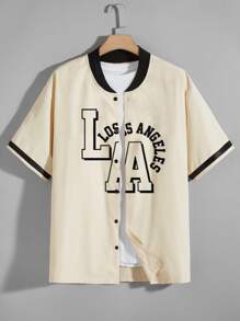 Manfinity Men Letter Graphic Button Up Shirt Without Tee - Khaki - View 1