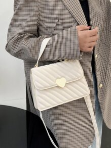 Metal Heart Decor Stitch Detail Square Bag - White - View 2