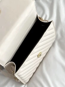 Metal Heart Decor Stitch Detail Square Bag - White - View 3