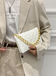Bolso clutch con diseño de cadena guateado - Blanco - Ver 2