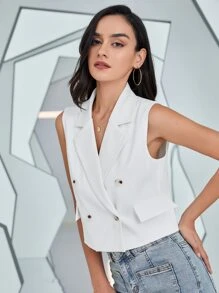 Chiquease Double Breasted Flap Detail Vest Blazer