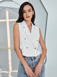 Chiquease Double Breasted Flap Detail Vest Blazer