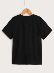 SHEIN Leap Crew Tween Boy's Crown & Letter Print Short Sleeve T-Shirt, Fashionable And Casual Summer Outfits - Black - View 2