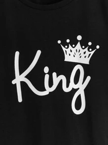 SHEIN Leap Crew Tween Boy's Crown & Letter Print Short Sleeve T-Shirt, Fashionable And Casual Summer Outfits - Black - View 3