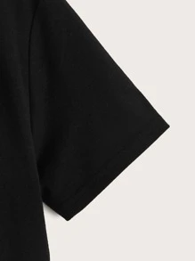 SHEIN Leap Crew Tween Boy's Crown & Letter Print Short Sleeve T-Shirt, Fashionable And Casual Summer Outfits - Black - View 4