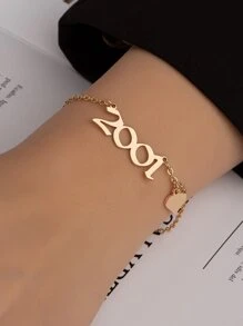Number & Heart Charm Bracelet - Yellow Gold - View 1