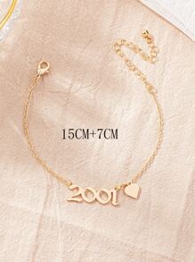 Number & Heart Charm Bracelet - Yellow Gold - View 3