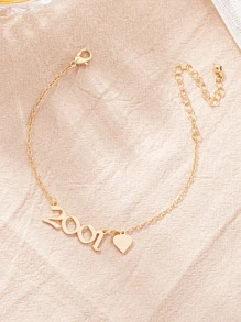 Number & Heart Charm Bracelet - Yellow Gold - View 4