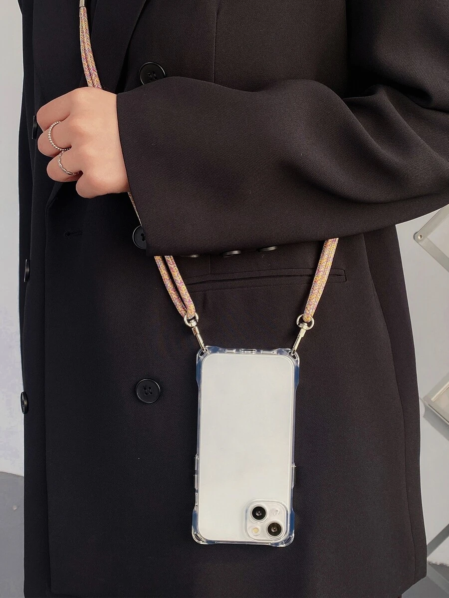 防震保险杠外壳带挂环 + 黄色彩虹鞋带挂绳，兼容 16 Pro Max/16 Plus/16 Pro/16/15/14/13/12/11/16E/ 17/17 Pro/17 Air/17 Pro Max - 彩色 - 查看 1