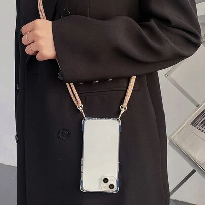 防震保险杠外壳带挂环 + 黄色彩虹鞋带挂绳，兼容 16 Pro Max/16 Plus/16 Pro/16/15/14/13/12/11/16E/ 17/17 Pro/17 Air/17 Pro Max