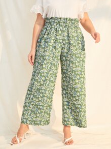 SHEIN LUNE Plus Floral Print Paper Bag Waist Trousers - Multicolor - View 2