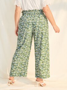 SHEIN LUNE Plus Floral Print Paper Bag Waist Trousers - Multicolor - View 3