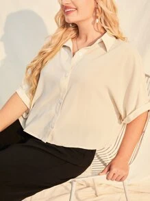 SHEIN EZwear Plus Batwing Sleeve Solid Shirt - Beige - View 4