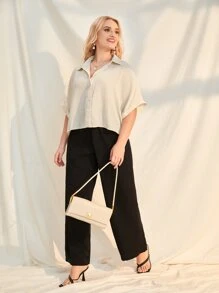 SHEIN EZwear Plus Batwing Sleeve Solid Shirt - Beige - View 5