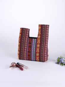 時尚復古幾何條紋圖案手拿包小方形晚會包 - 彩色 - 查看 2