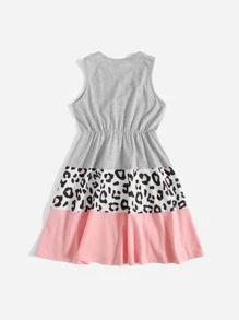 SHEIN 女孩撞色豹紋印花荷葉邊洋裝 - 彩色 - 查看 2