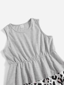 SHEIN 女孩撞色豹紋印花荷葉邊洋裝 - 彩色 - 查看 4