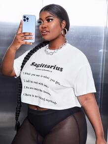 SHEIN SXY Plus Slogan Graphic Drop Shoulder Cropped Tee - White - View 1
