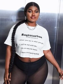 SHEIN SXY Plus Slogan Graphic Drop Shoulder Cropped Tee - White - View 5