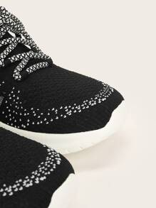 Cuccoo Two Tone Knit Detail Breathable Running Shoes - Black and White - View 3
