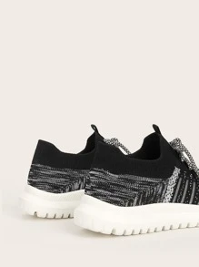 Cuccoo Two Tone Knit Detail Breathable Running Shoes - Black and White - View 6