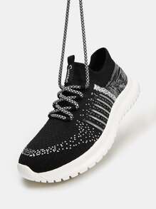 Cuccoo Two Tone Knit Detail Breathable Running Shoes - Black and White - View 5
