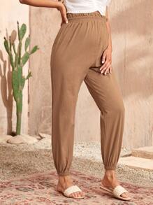 SHEIN Maternity Paperbag Waist Carrot Trousers - Camel - View 1
