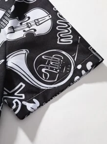 Manfinity Homme Men 1Pc Random Musical Instrument Letter Graphic Button Up Shirt, Vintage Music Rave - Black and White - View 6