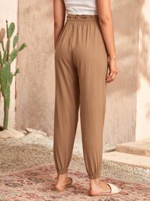 SHEIN Maternity Paperbag Waist Carrot Trousers - Camel - View 2