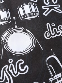 Manfinity Homme Men 1Pc Random Musical Instrument Letter Graphic Button Up Shirt, Vintage Music Rave - Black and White - View 3