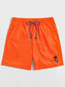 Manfinity VCAY Loose Fit Men Neon Orange Tropical & Letter Graphic Shorts - Orange - View 1