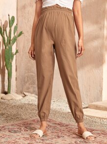 SHEIN Maternity Paperbag Waist Carrot Trousers - Camel - View 4