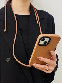 棕色 TPU 双孔 + 黑色亚克力镜头环 + 0.6 毫米厚深棕色斜跨带，适合徒步旅行/户外/男士/女士/最好的朋友/礼物，兼容 16/16 Pro/16 Pro Max/16 Plus/15/14/12/13/11 防水防震防摔防刮 - 棕色 - 查看 2