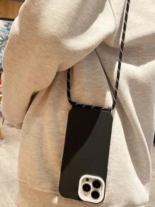 Apple 2pcs Black TPU + Acrylic White Lens Ring + 0.6mm Thick Black Silver Crossbody Cord Phone Case Compatible With Iphone 16/IPhone 16 Pro/IPhone 16 Pro Max/IPhone 16 PLUS/15/14/12/13/11 - Black - View 1