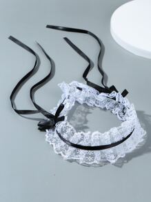 可爱 1 件装女士性感蕾丝蝴蝶结头带，适合派对、聚会和日常使用、学校情人节 - 黑與白 - 查看 2