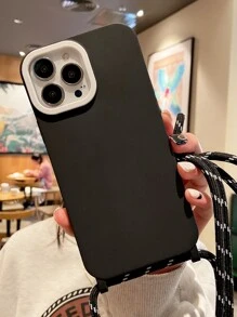 Apple 2pcs Black TPU + Acrylic White Lens Ring + 0.6mm Thick Black Silver Crossbody Cord Phone Case Compatible With Iphone 16/IPhone 16 Pro/IPhone 16 Pro Max/IPhone 16 PLUS/15/14/12/13/11 - Black - View 2