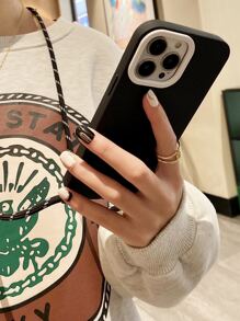 Apple 2pcs Black TPU + Acrylic White Lens Ring + 0.6mm Thick Black Silver Crossbody Cord Phone Case Compatible With Iphone 16/IPhone 16 Pro/IPhone 16 Pro Max/IPhone 16 PLUS/15/14/12/13/11 - Black - View 3