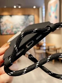 Apple 2pcs Black TPU + Acrylic White Lens Ring + 0.6mm Thick Black Silver Crossbody Cord Phone Case Compatible With Iphone 16/IPhone 16 Pro/IPhone 16 Pro Max/IPhone 16 PLUS/15/14/12/13/11 - Black - View 7