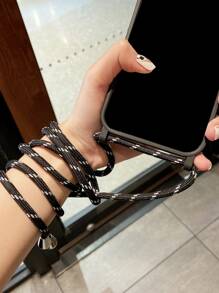 Apple 2pcs Black TPU + Acrylic White Lens Ring + 0.6mm Thick Black Silver Crossbody Cord Phone Case Compatible With Iphone 16/IPhone 16 Pro/IPhone 16 Pro Max/IPhone 16 PLUS/15/14/12/13/11 - Black - View 8