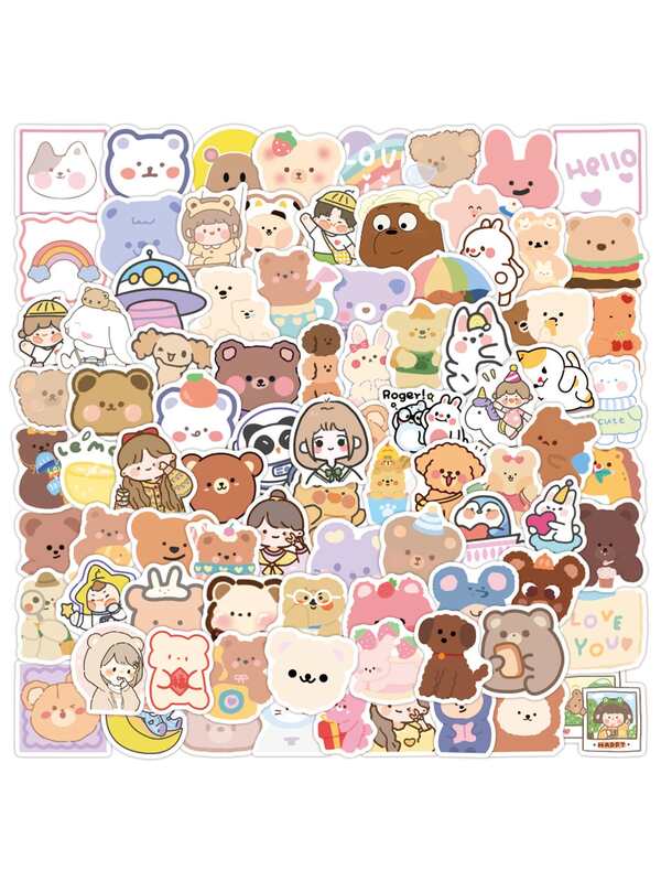 100pcs cartoon bear print sticker shein usa