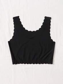 Women's Black Scallop Trim Casual Medium Stretch Bralette Top - Black - View 2