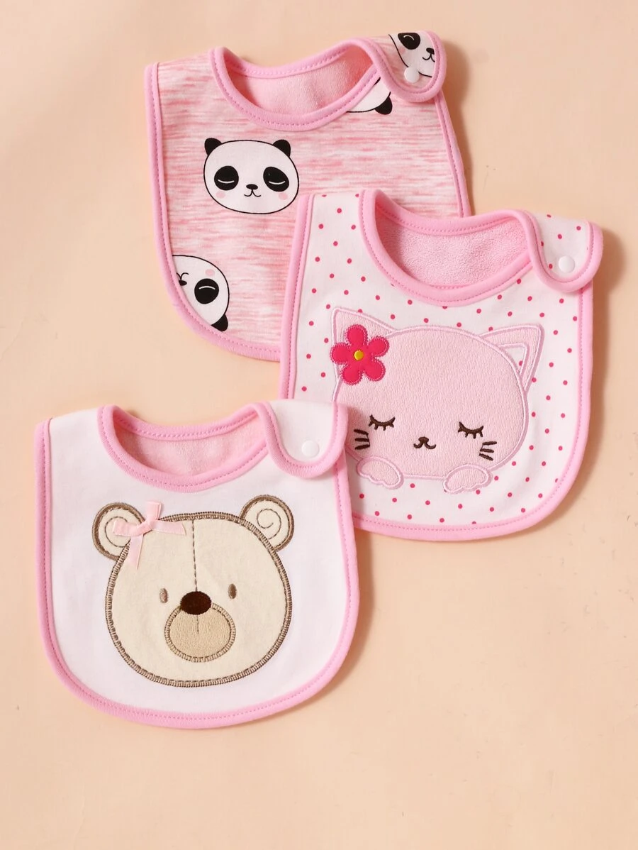 Bebé 3 piezas Babero con estampado de animal de dibujos animados - Multicolor - Ver 1
