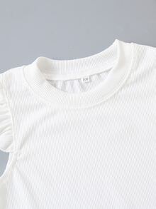 小女童1入組荷葉邊羅紋針織上衣帶1入組花卉圖案半身裙 - 白色 - 查看 4