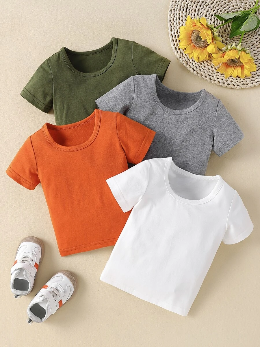 Baby 4pcs Solid Round Neck Tee - Multicolor - View 1