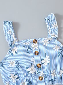 SHEIN Blusa Cami Peplum E Shorts Para Jovens Com Estampas Florais E Listras