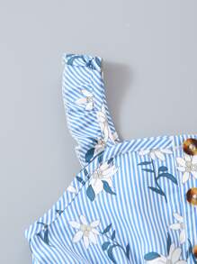 SHEIN Blusa Cami Peplum E Shorts Para Jovens Com Estampas Florais E Listras