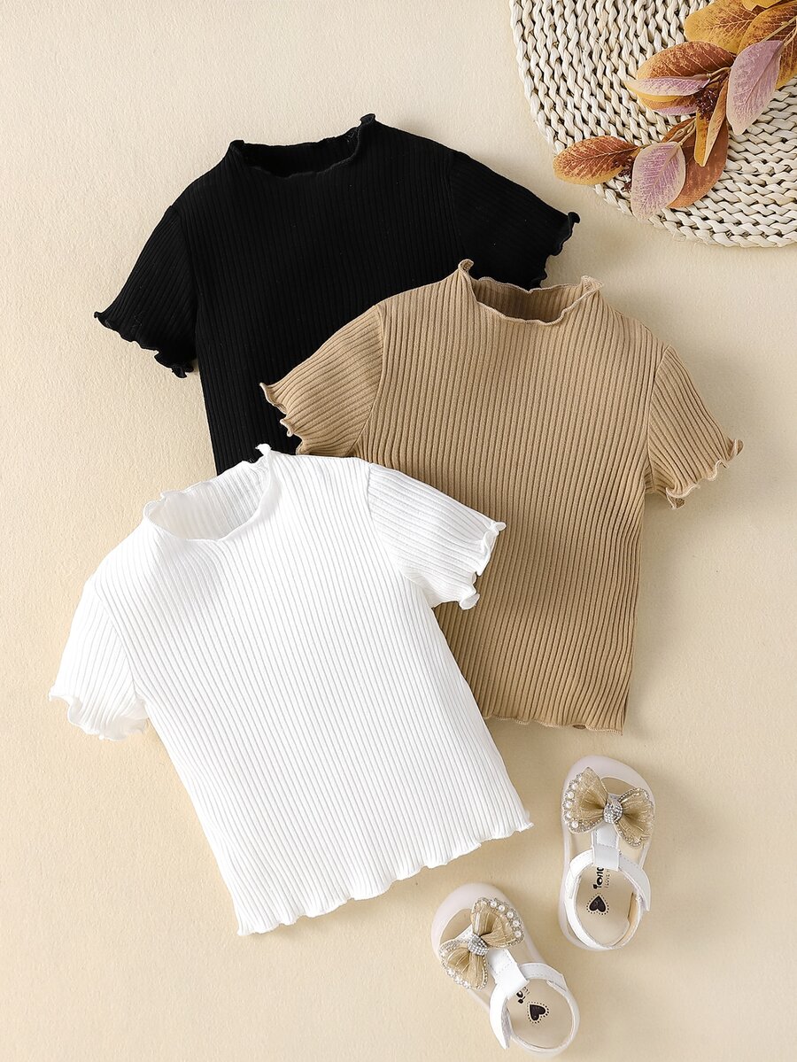 Baby Girl 3pcs Lettuce Trim Tee - Multicolor - View 1